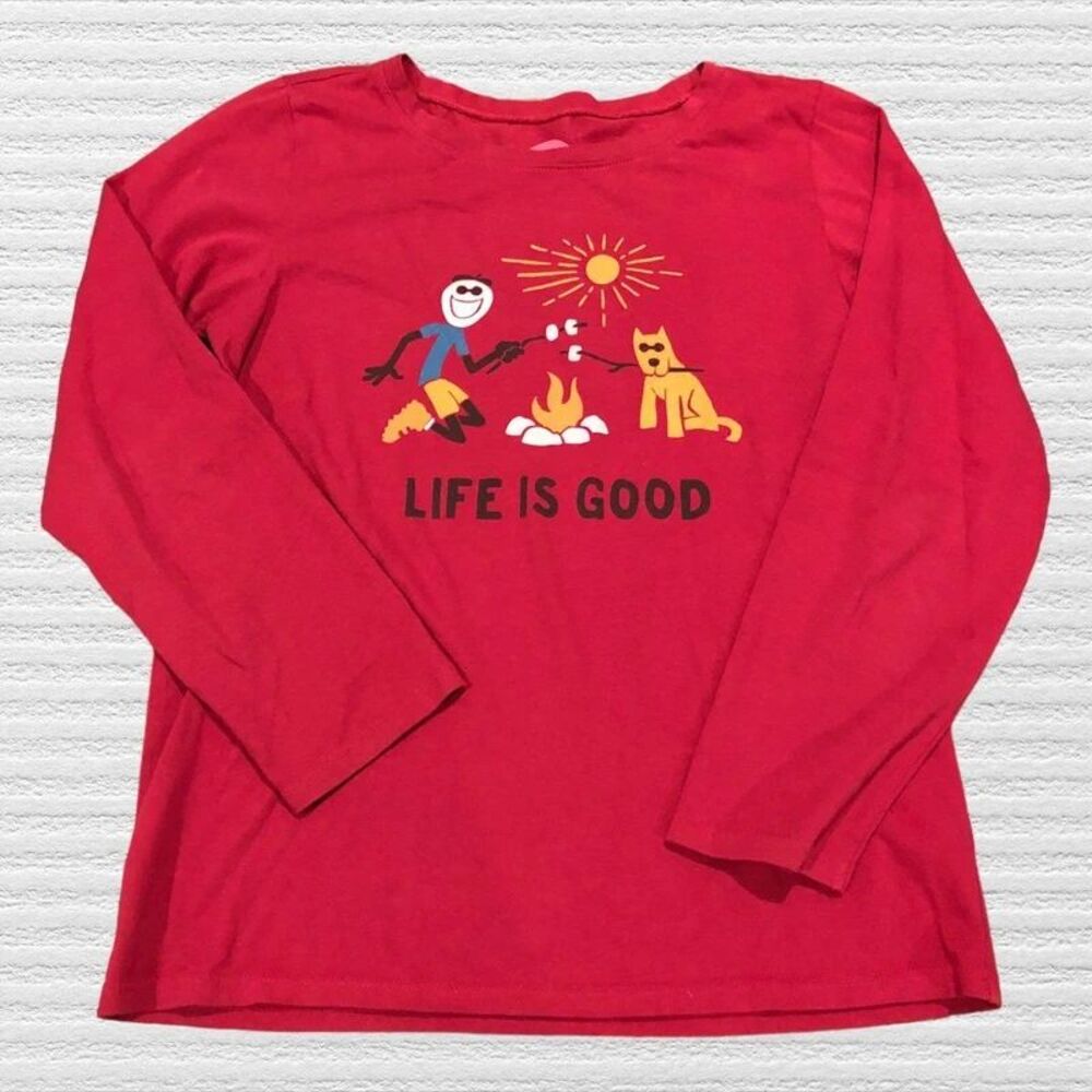 Life Is Good Girls XL (12-14) Red Long Sleeve Camping Tee